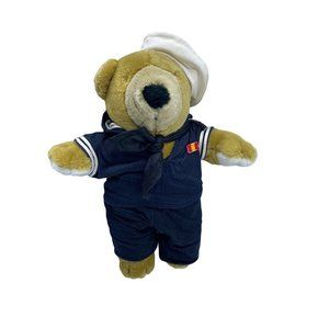 Vintage J.J. Wind Patriot Bear Sailor Plush Stuffed Animal Navy 10" Tall (flaws)